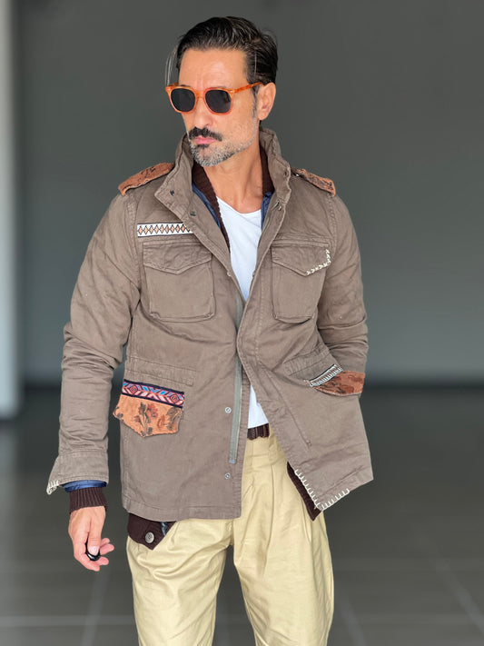 FILL JACKET BL11 VERDE PATCH AZTECHE IMBOTTITA TASCHE