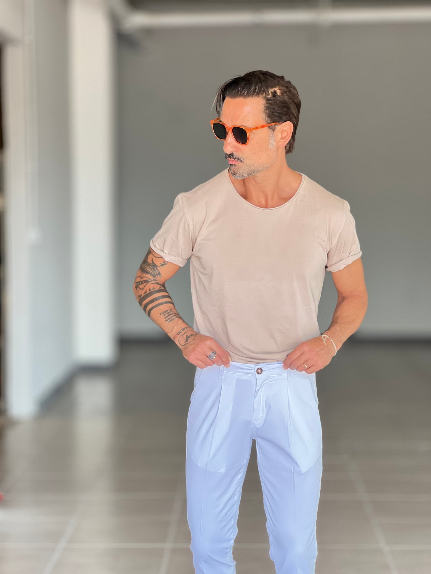 PANTALONE COTONE BIANCO RASATO TASCA AMERICA