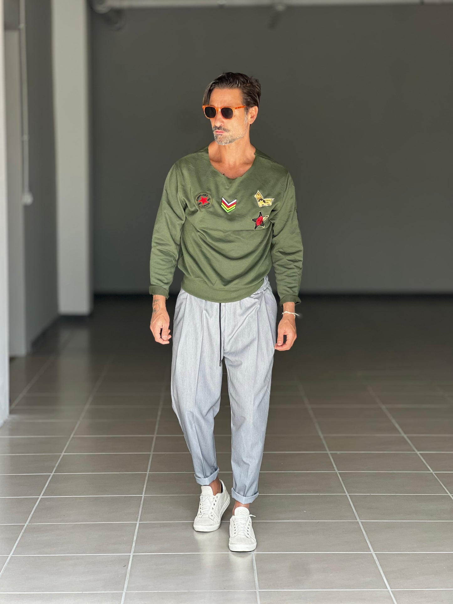 BLUE THREAD COTTON CREW NECK SWEATER