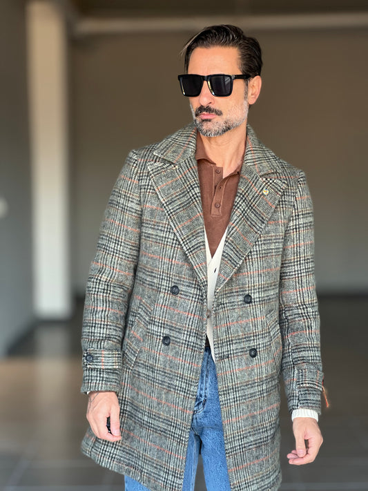 CAPPOTTO TARTAN GRIGIO E VERDE DOPPIOPETTO