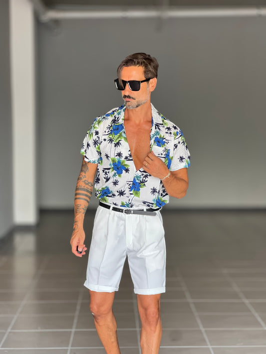 CAMICIA FIORE FONDO BIANCO MEZZA MANICA VISCOSA