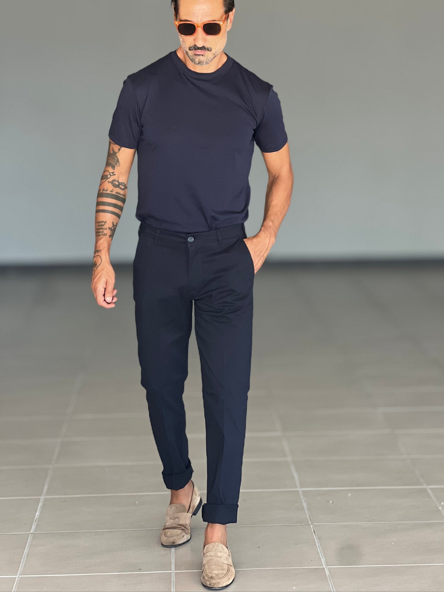 PANTALONE BLU NAVY GABARDINE DI COTONE