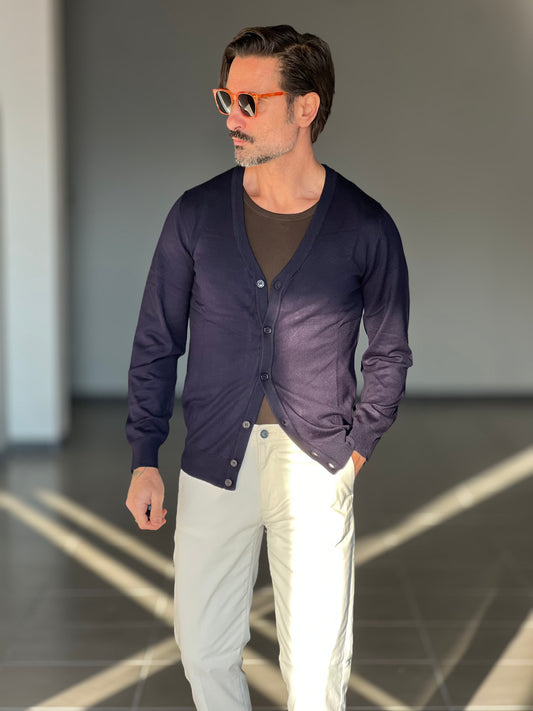 CARDIGAN BLU RASATO 2 FILI TELAMIRA