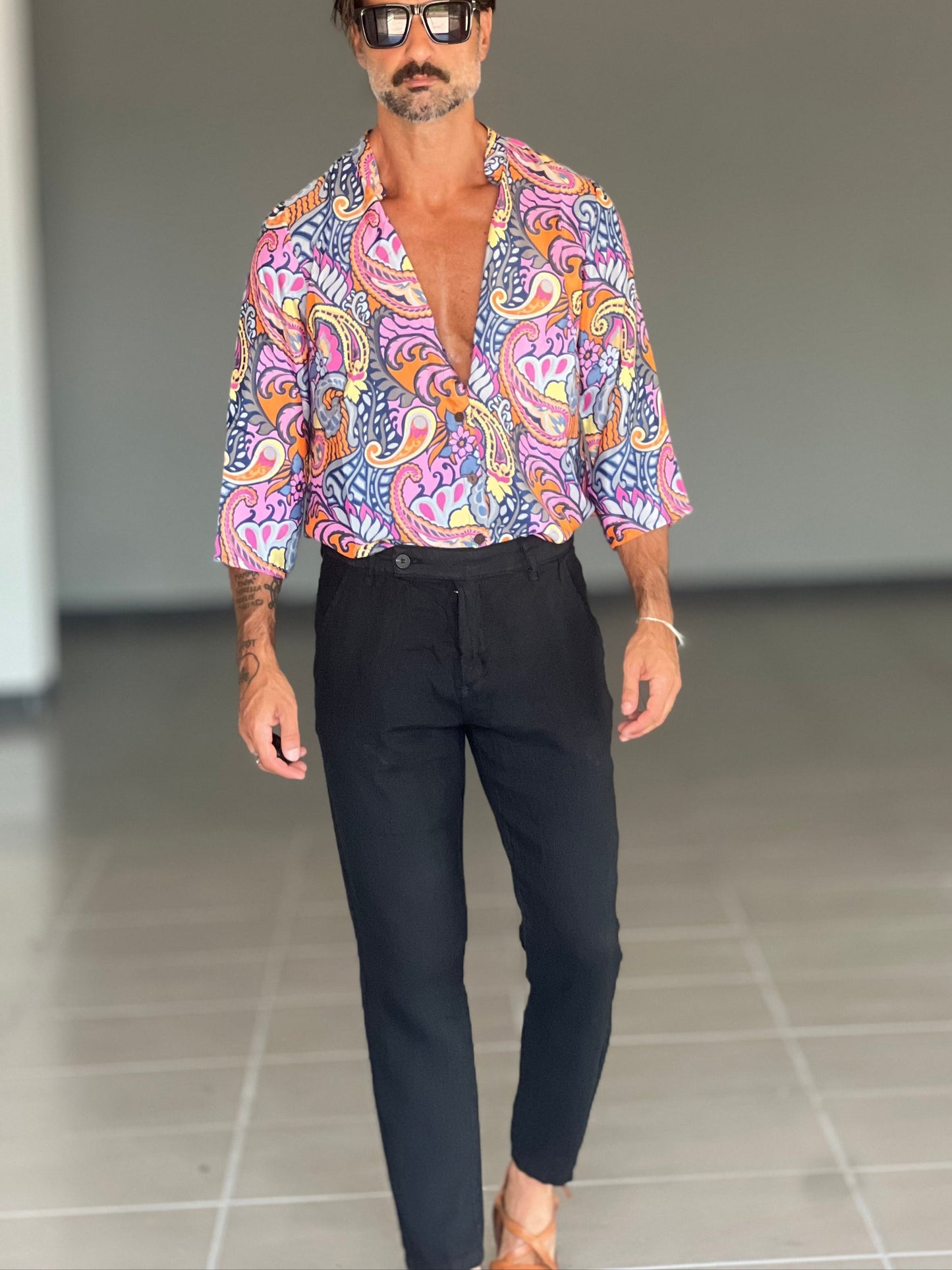 PANTALONE ESTIVO NERO LINO GARZATO