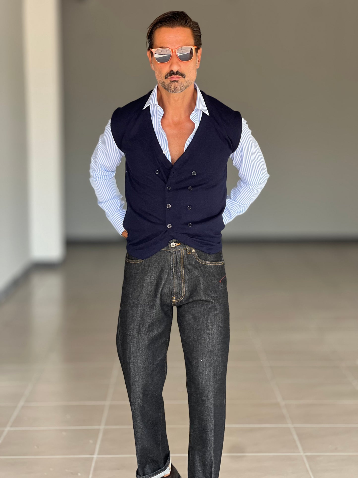 GILET MAGLIA BLU DOPPIOPETTO