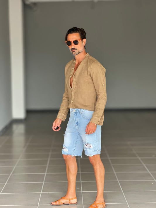 BERMUDA DENIM CHIARO ROTTURE