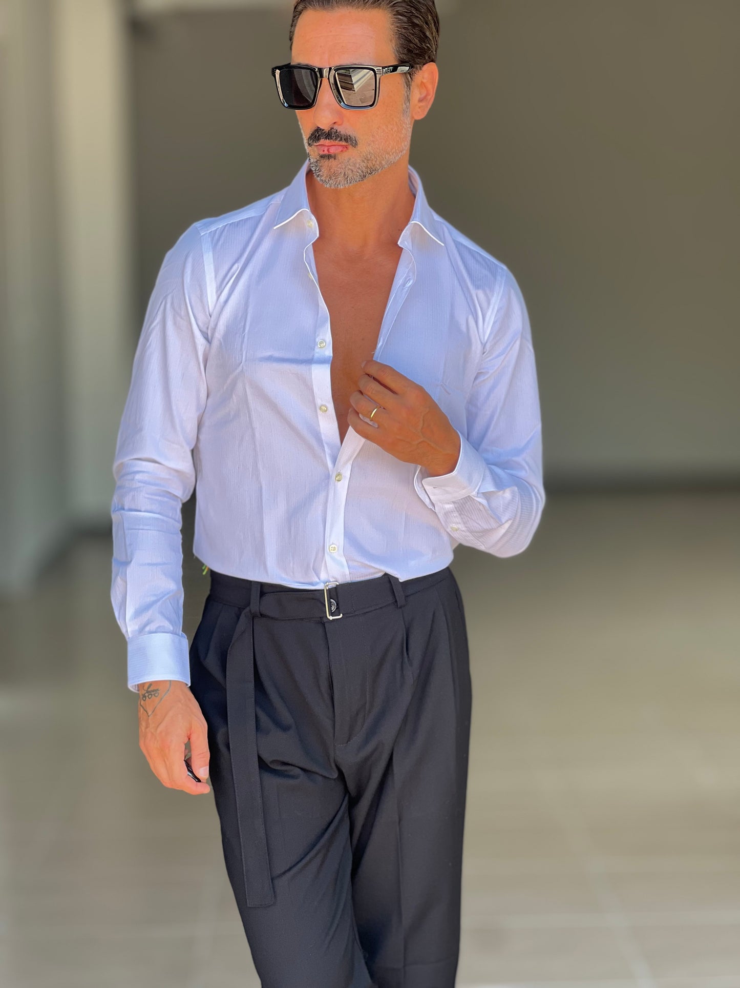 CAMICIA DEPOT BIANCA RIGA SU RIGA DOPPIO RITORTO