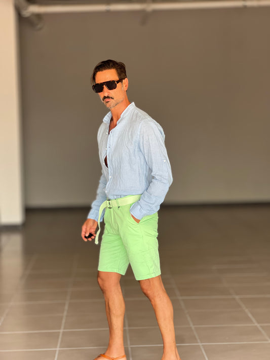 BERMUDA PANTALONE VERDE MELA COTONE INSERTO CINTURA