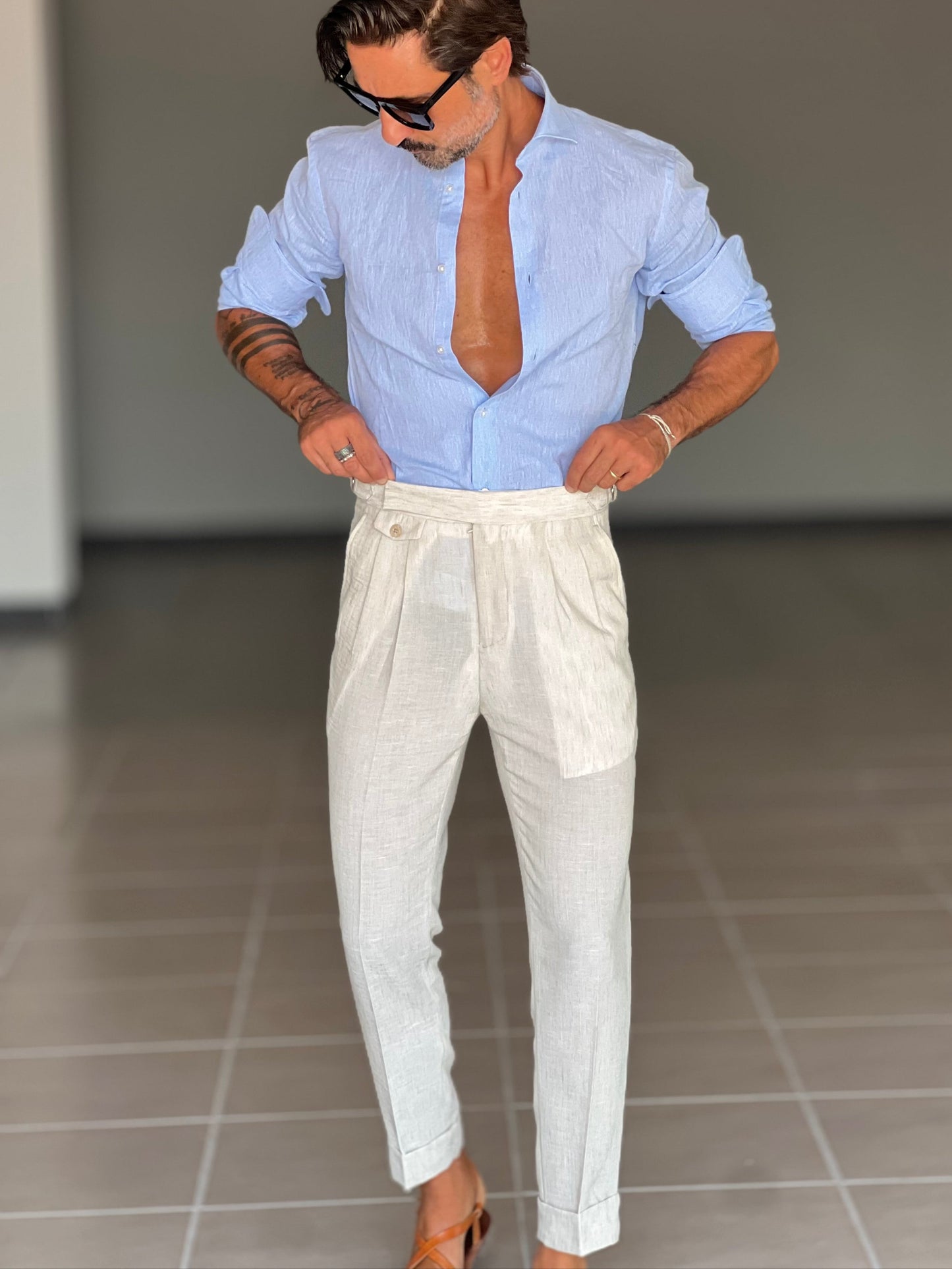 PANTALONE SABBIA VITA ALTA LINO E MISTI