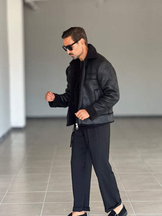 STILOSOPHY PERFORATED DARK ECO-LEATHER BIKER