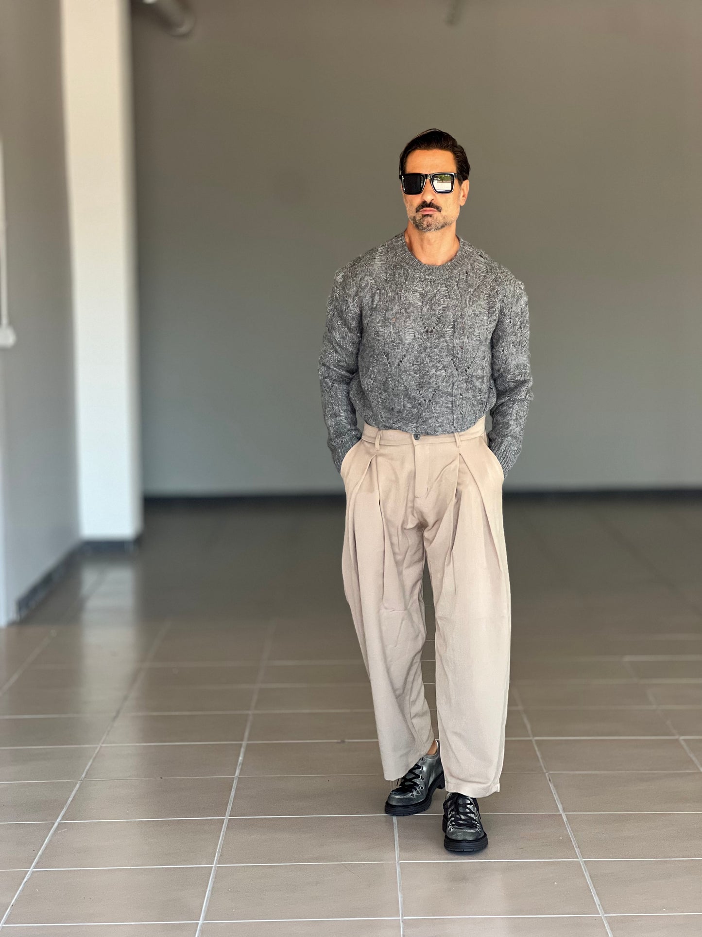 PANTALONE FONDO AMPIO CAMMELLO DOPPIA PINCES