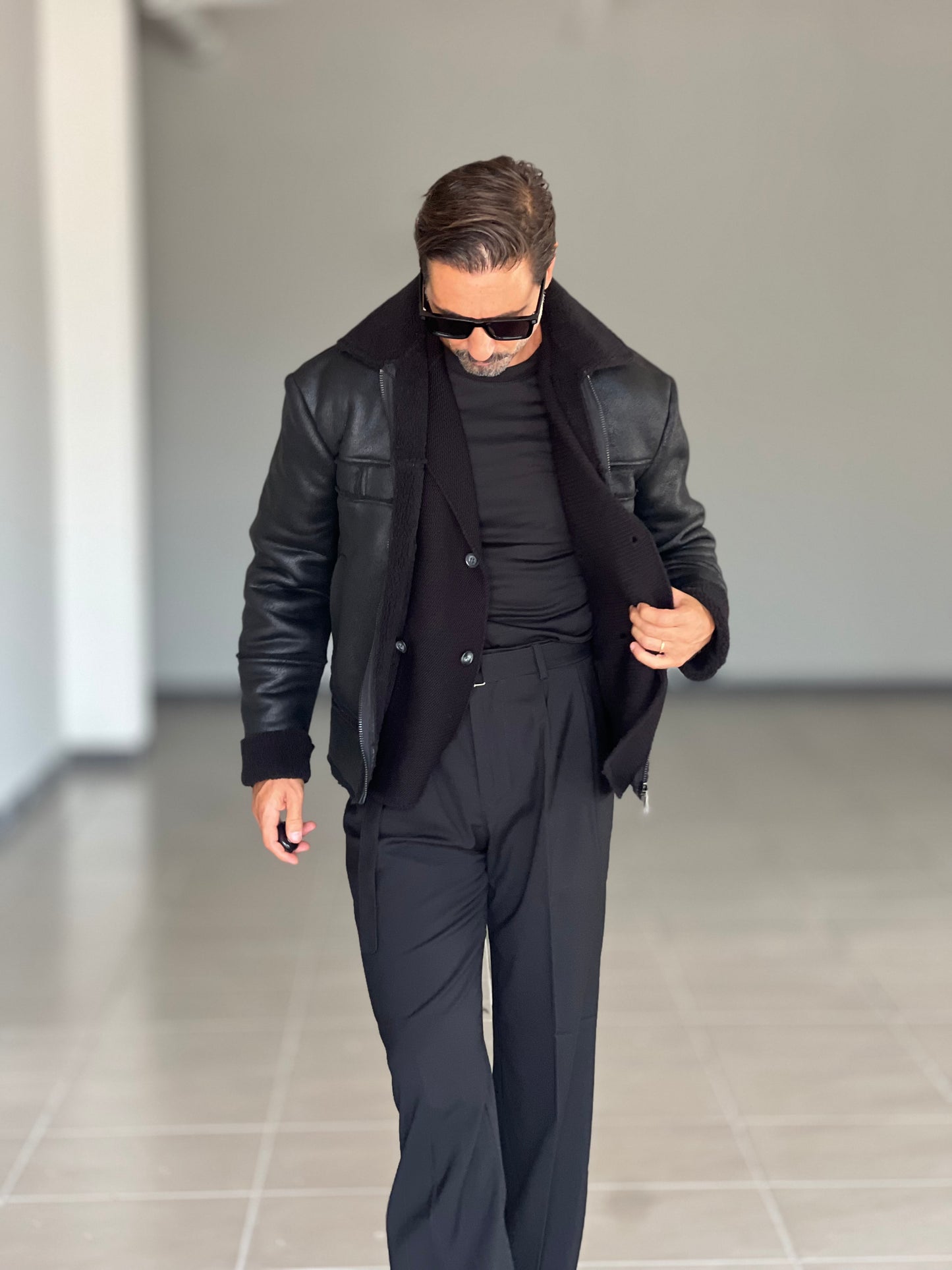 STILOSOPHY PERFORATED DARK ECO-LEATHER BIKER