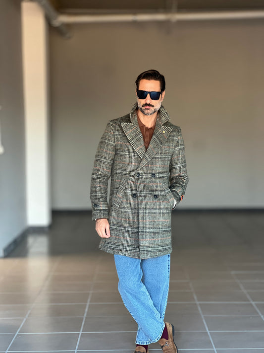 CAPPOTTO TARTAN GRIGIO E VERDE DOPPIOPETTO