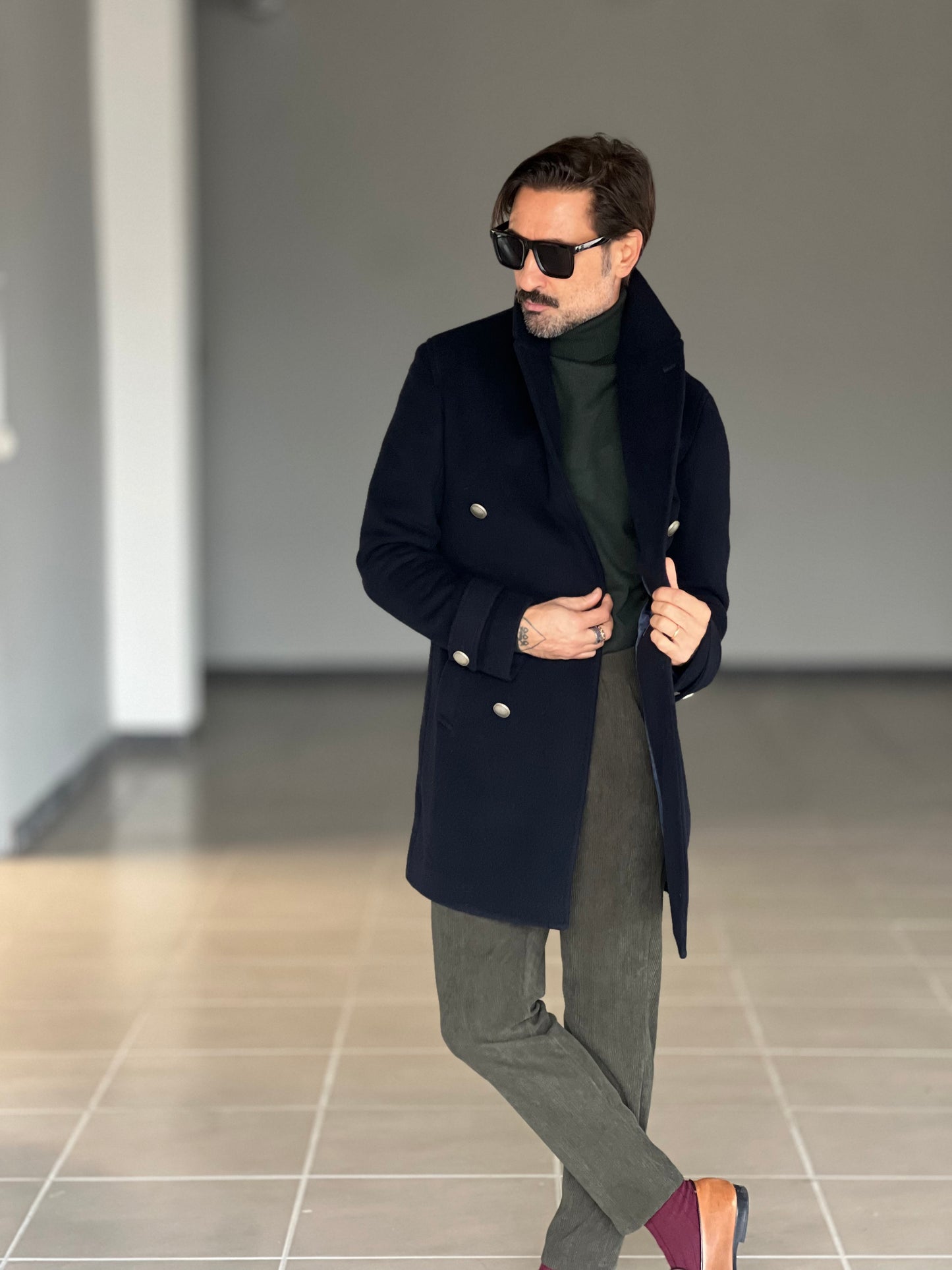 BLUE HIGH NECK COAT