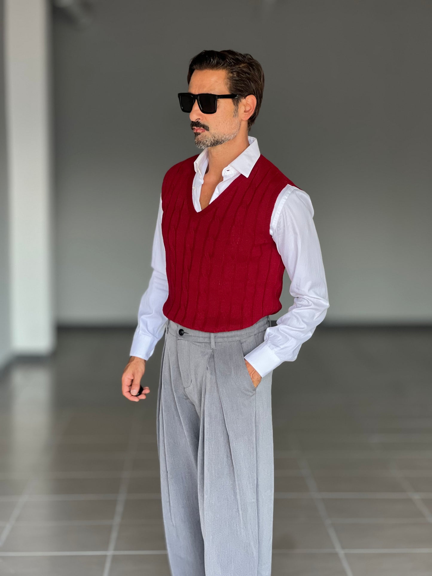 GILET MAGLIA ROSSO TRECCIA INGLESE