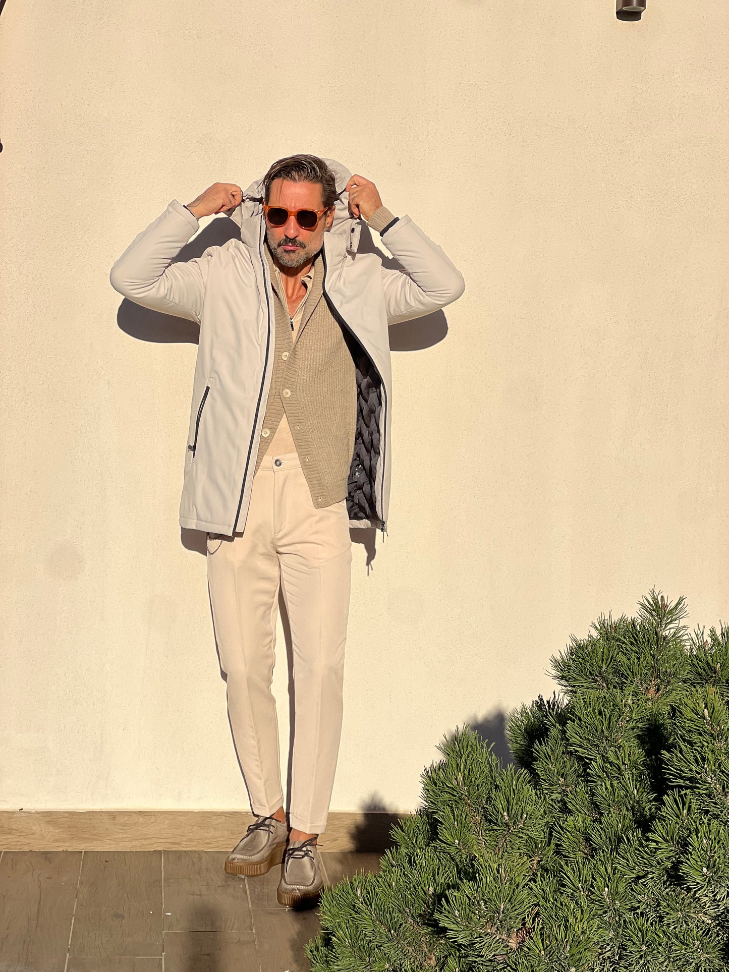 PARKA HAPPER ECRU' TESSUTO TECNICO ZIP TERMOSALDATE