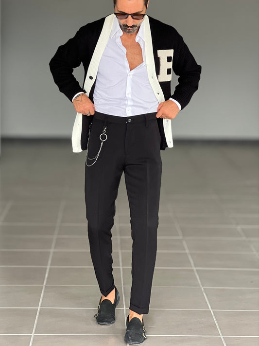 BLACK CHAIN VISCOSE TROUSERS