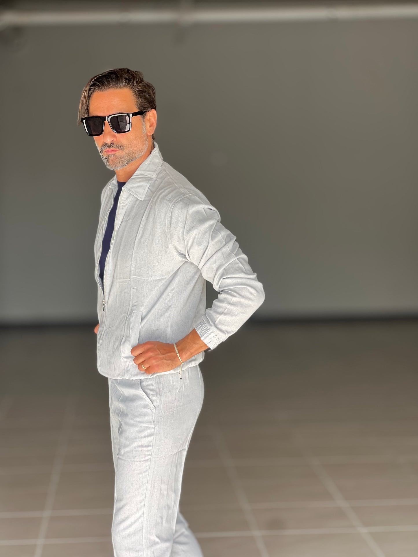 COORDINATO GRIGIO PERLA LINO ZIP