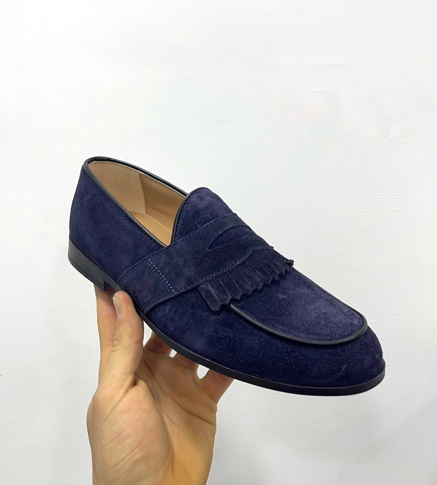 MOCASSINO CAMOSCIO BLU FRANGIA