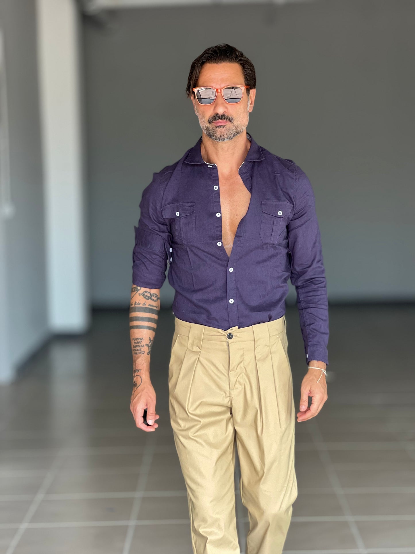 CAMICIA TEXANA BLU MISTO LINO