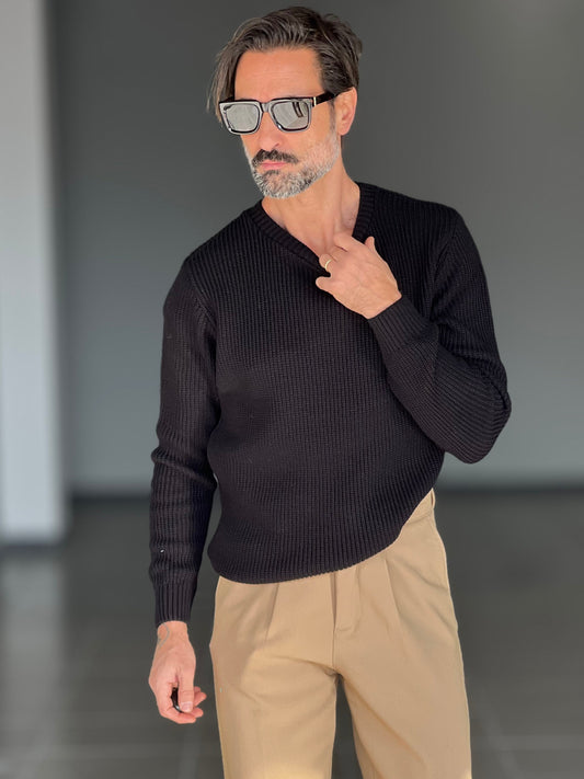 BLUE THREAD COTTON CREW NECK SWEATER