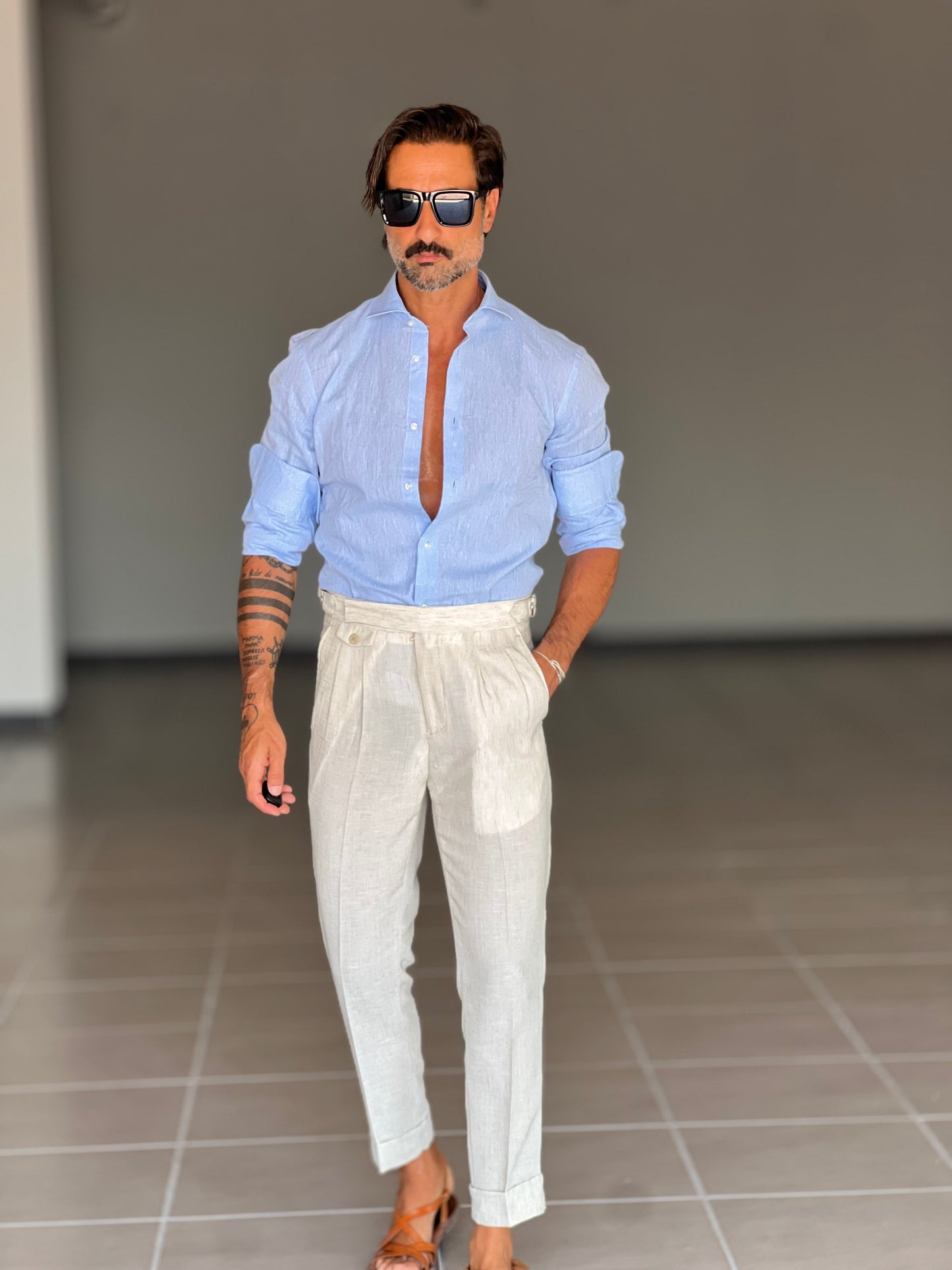PANTALONE SABBIA VITA ALTA LINO E MISTI