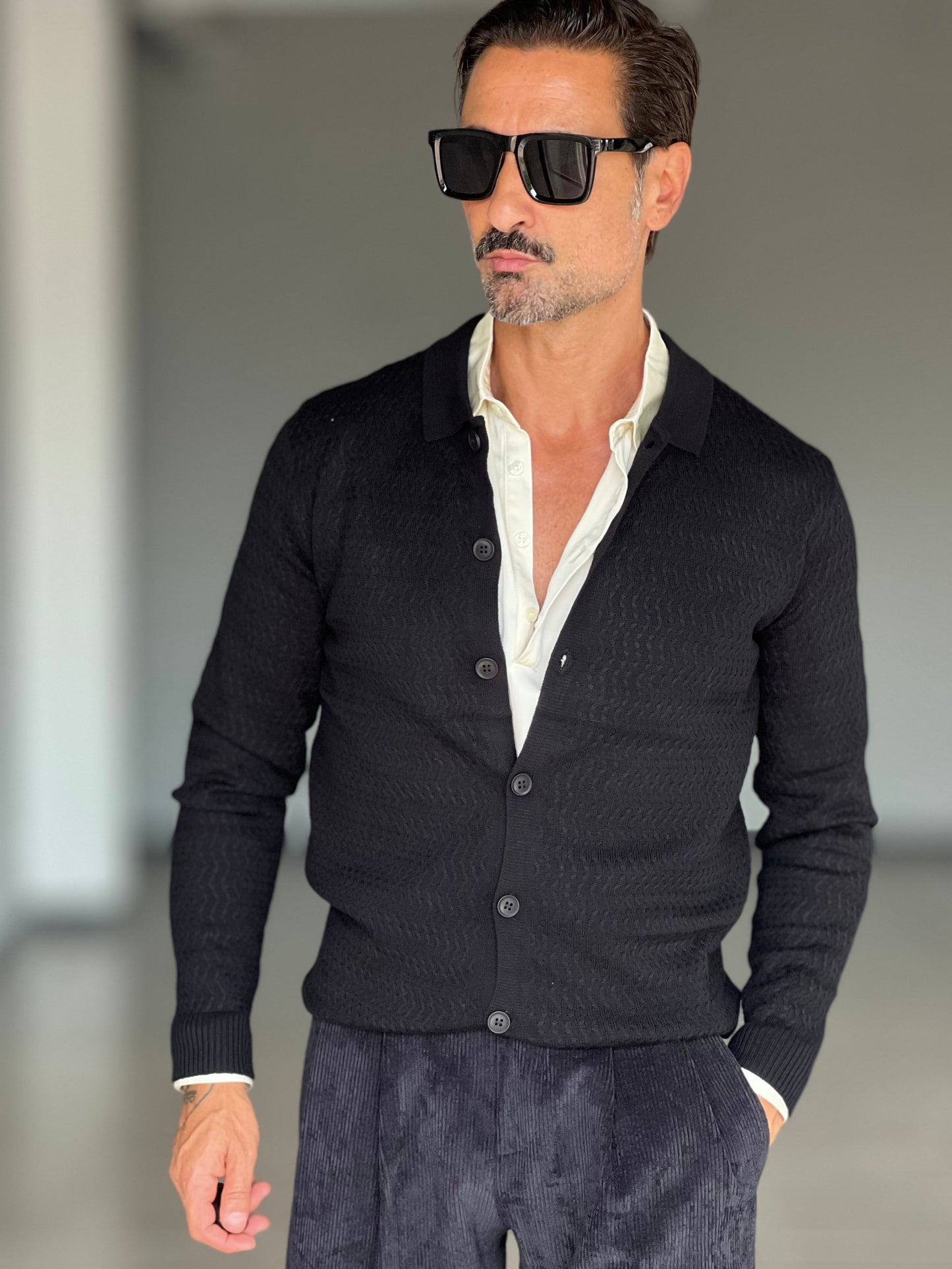 POLO CARDIGAN NERA TRAMATA