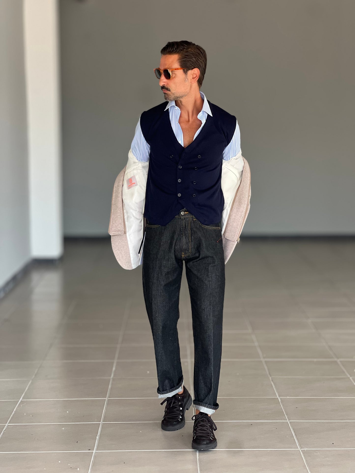GILET MAGLIA BLU DOPPIOPETTO