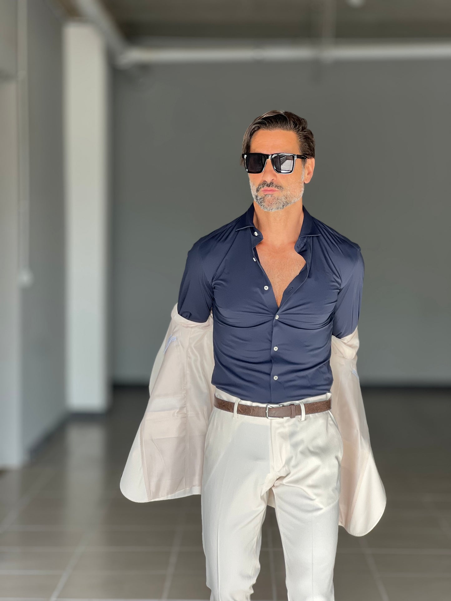 CAMICIA BLU COTONE COLLO ITALIANO MAGLINA