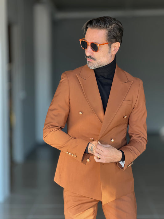 ABITO TABACCO DOPPIOPETTO BOTTONE METALLO VISCOSA E MISTI