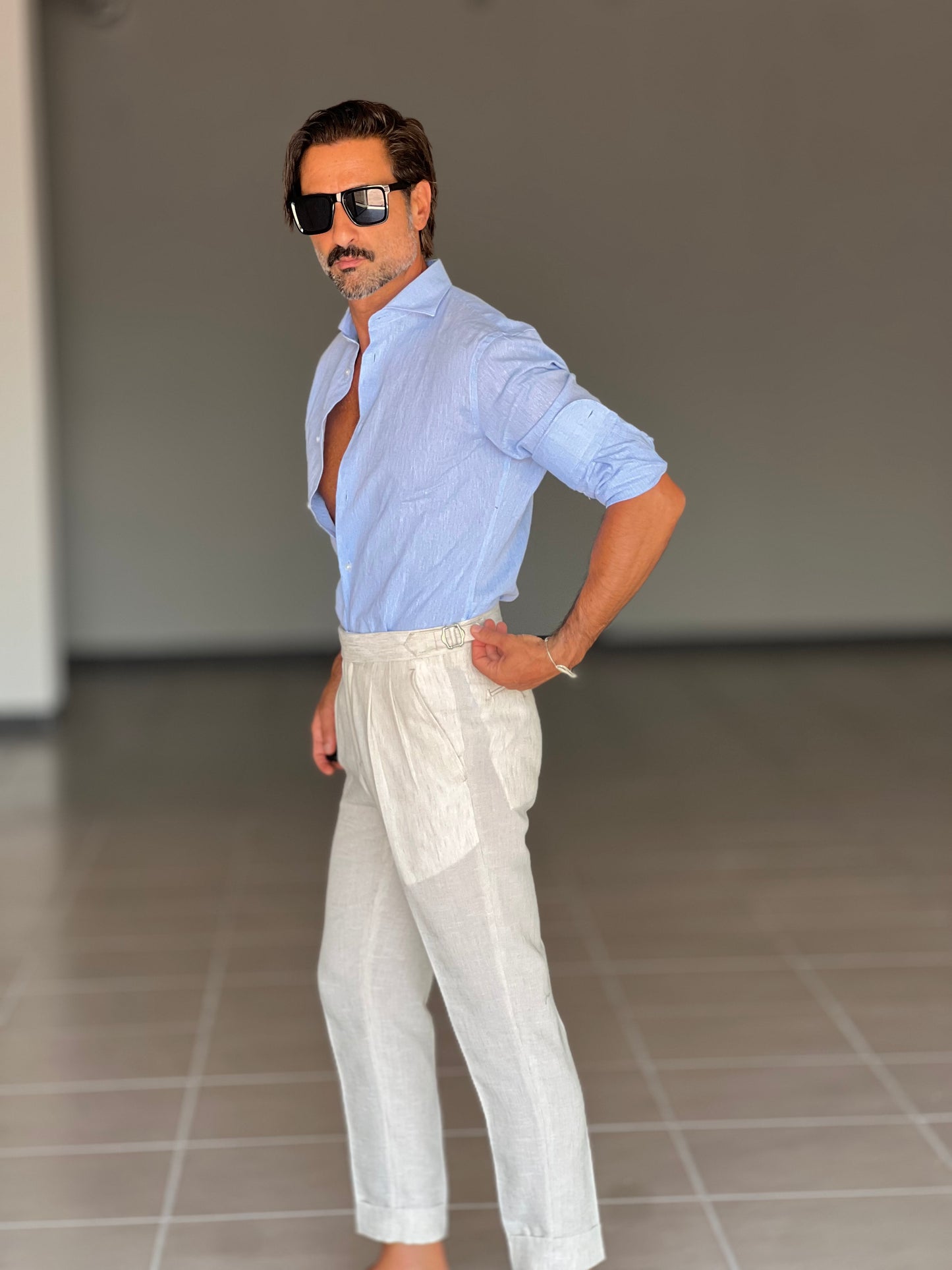 PANTALONE SABBIA VITA ALTA LINO E MISTI