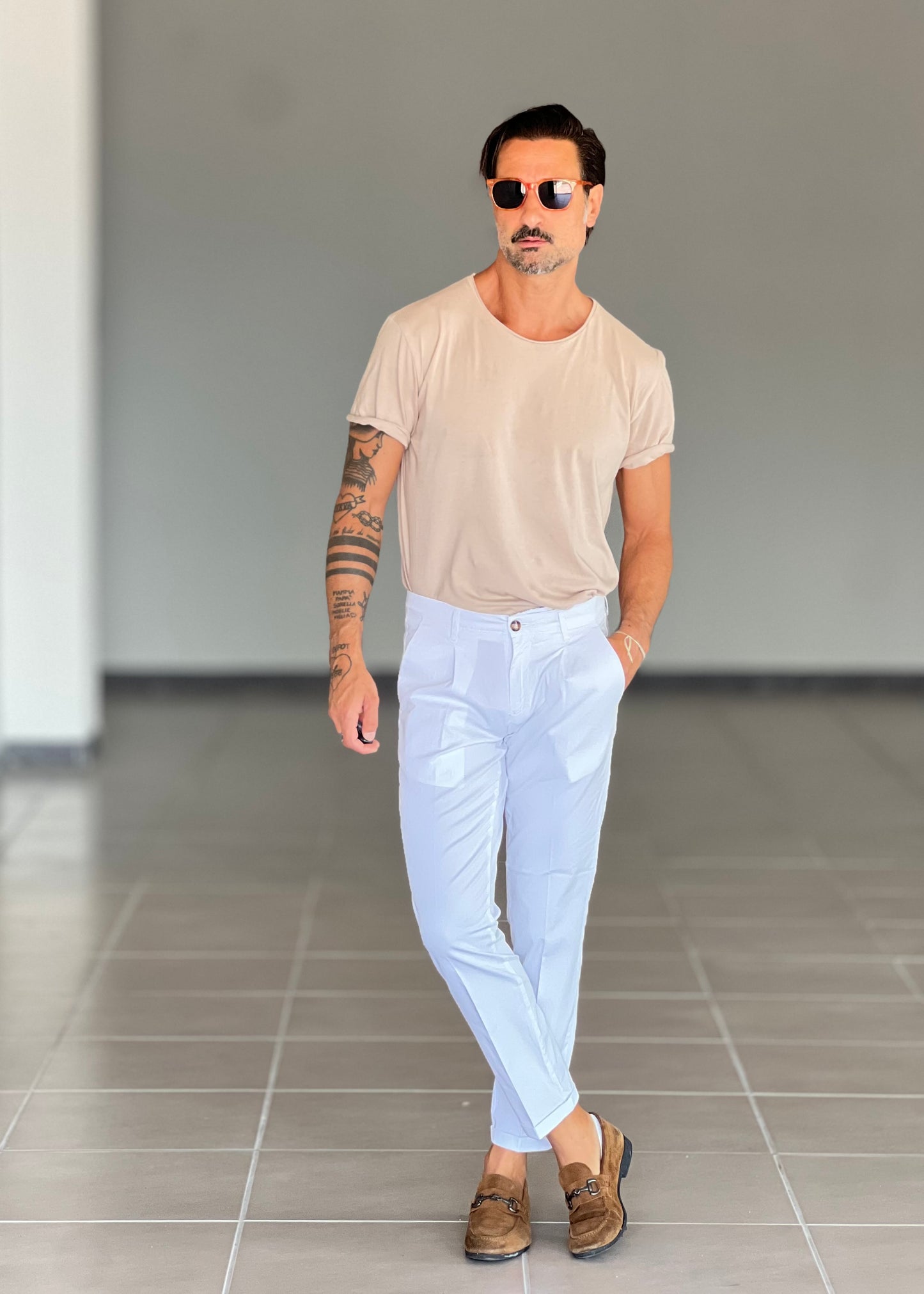 PANTALONE COTONE BIANCO RASATO TASCA AMERICA