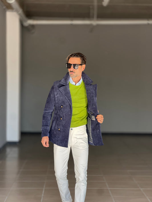 CAPPOTTINO BLU VELLUTO MILLERIGHE KOON