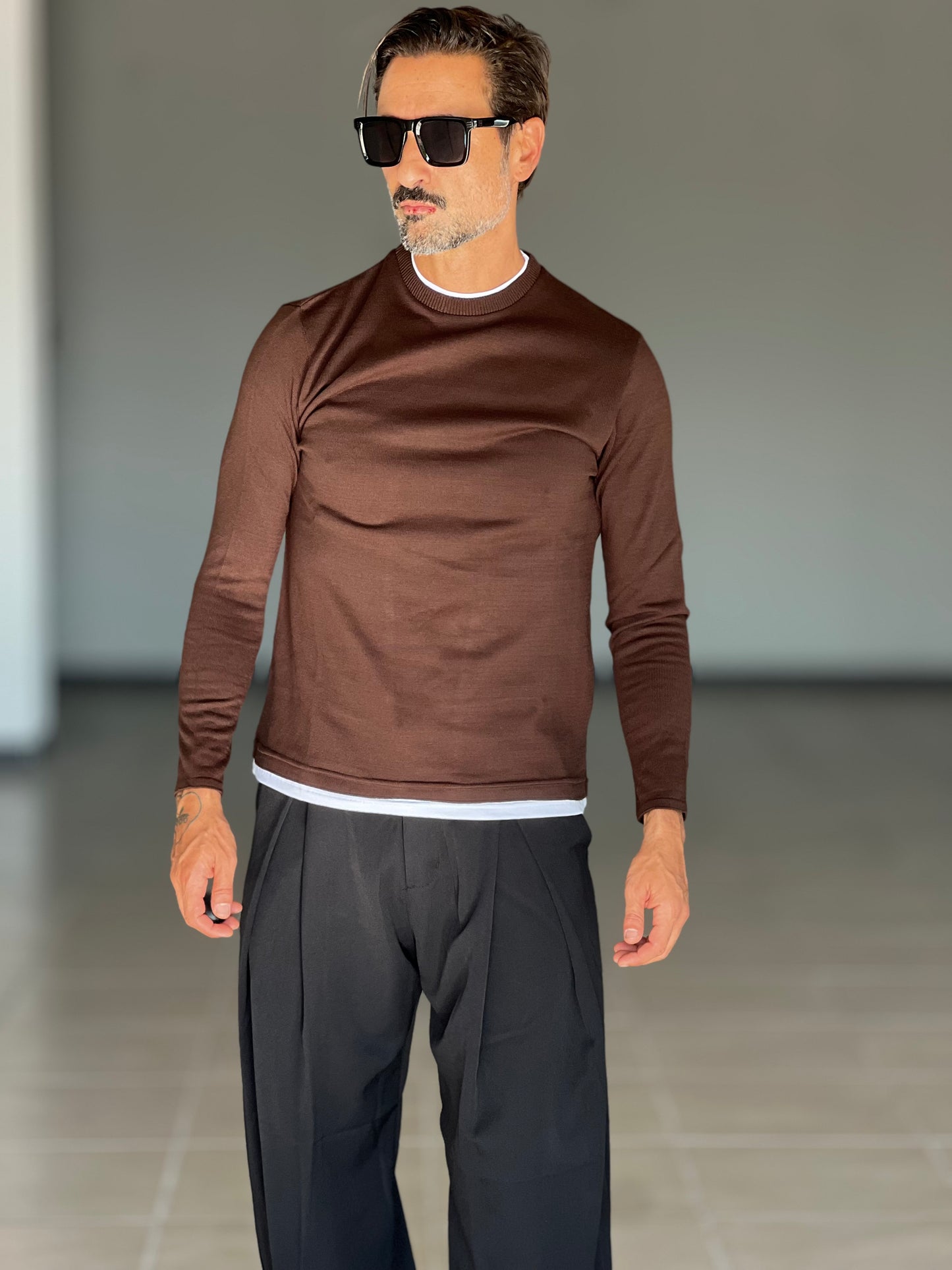 MAGLIA 2 FILI MORO INSERTO T SHIRT BIANCA