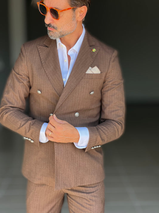 ABITO MORO GESSATO DOPPIOPETTO BOTTONE METALLO VISCOSA E MISTI