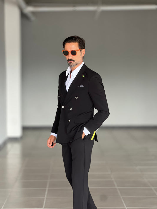 ABITO NERO DOPPIOPETTO BOTTONE METALLO VISCOSA E MISTI