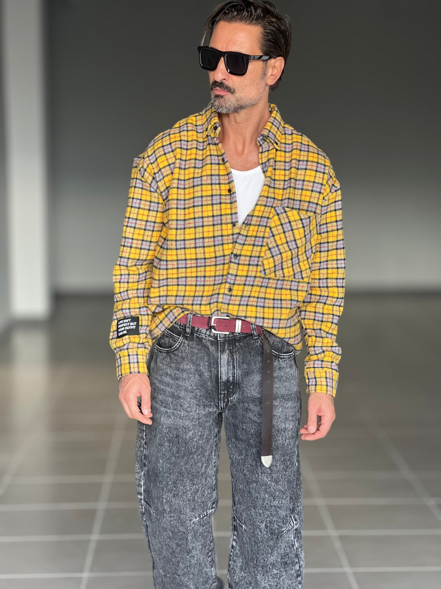 CAMICIA FLANELLA TARTAN GRIGIA E GIALLA