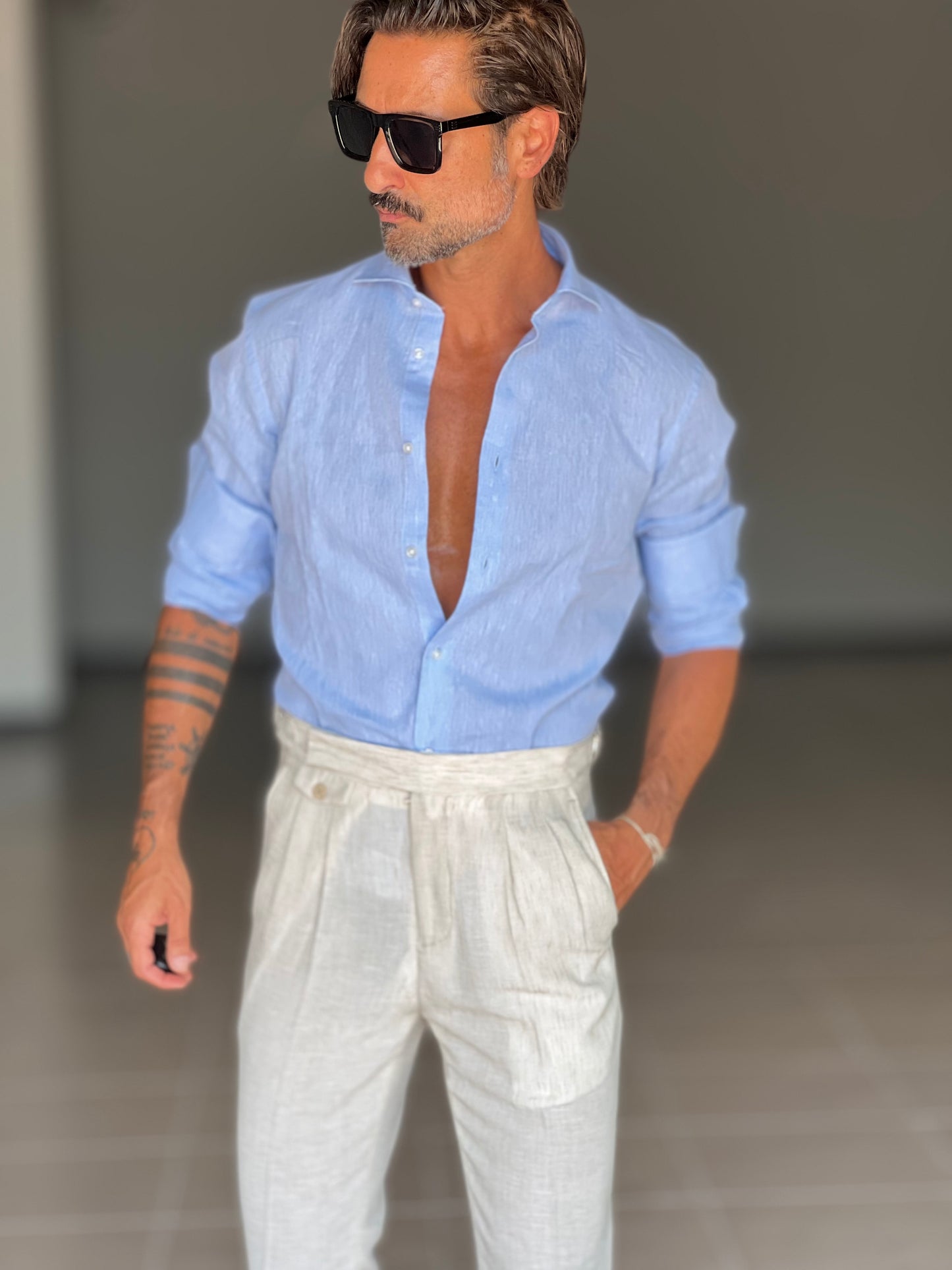 PANTALONE SABBIA VITA ALTA LINO E MISTI