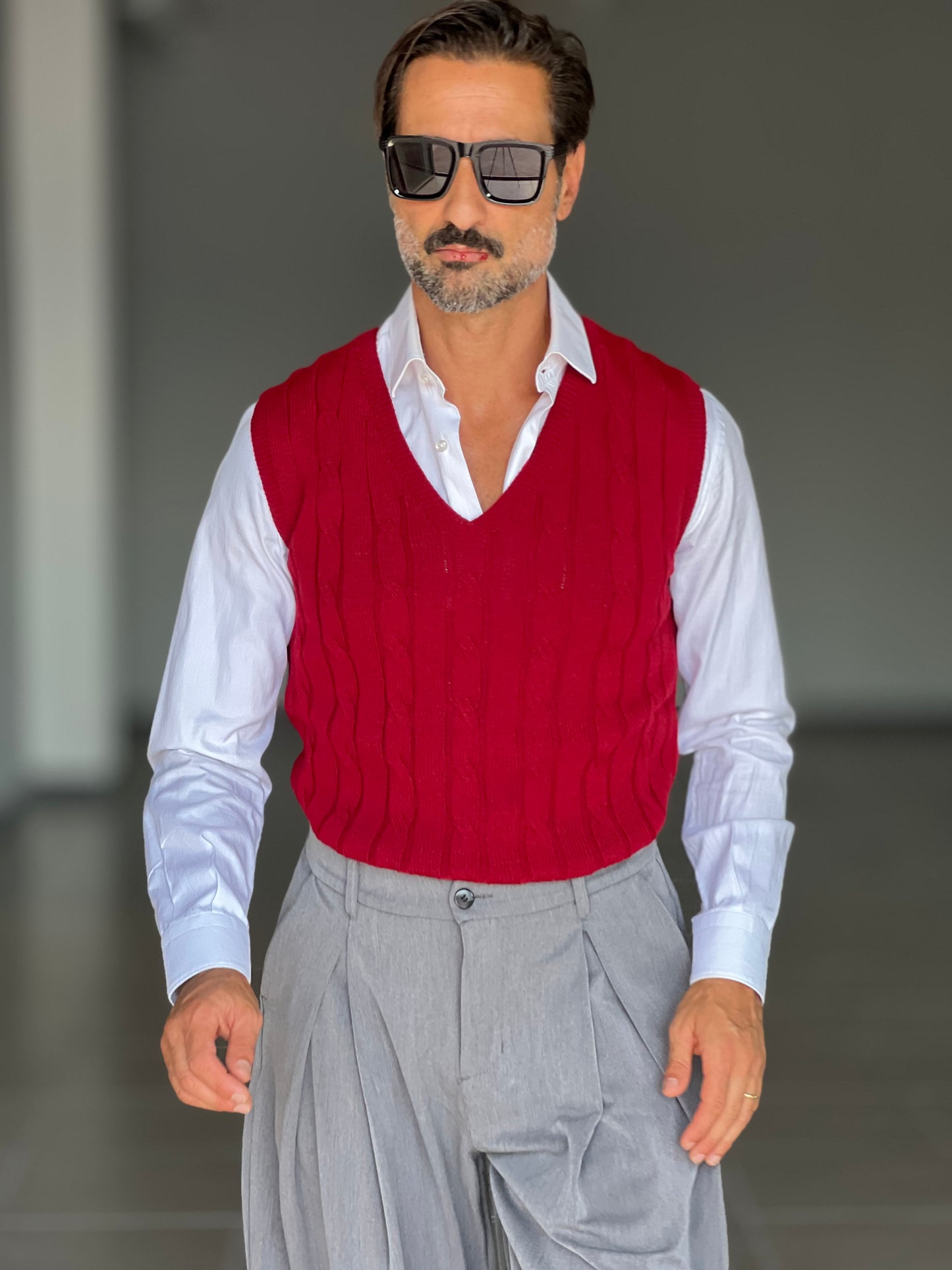 GILET MAGLIA ROSSO TRECCIA INGLESE