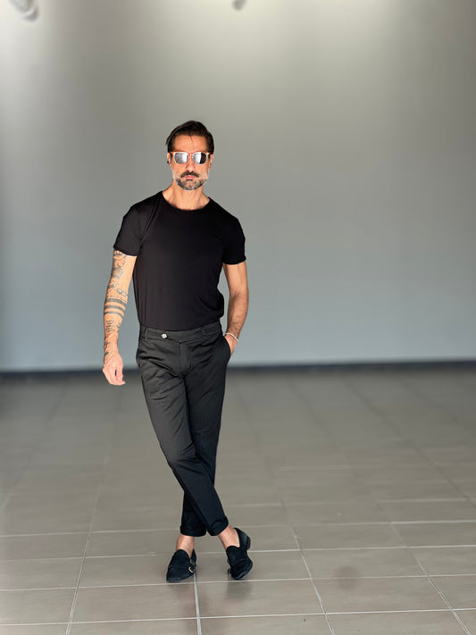 PANTALONE COTONE NERO RASATO TASCA AMERICA