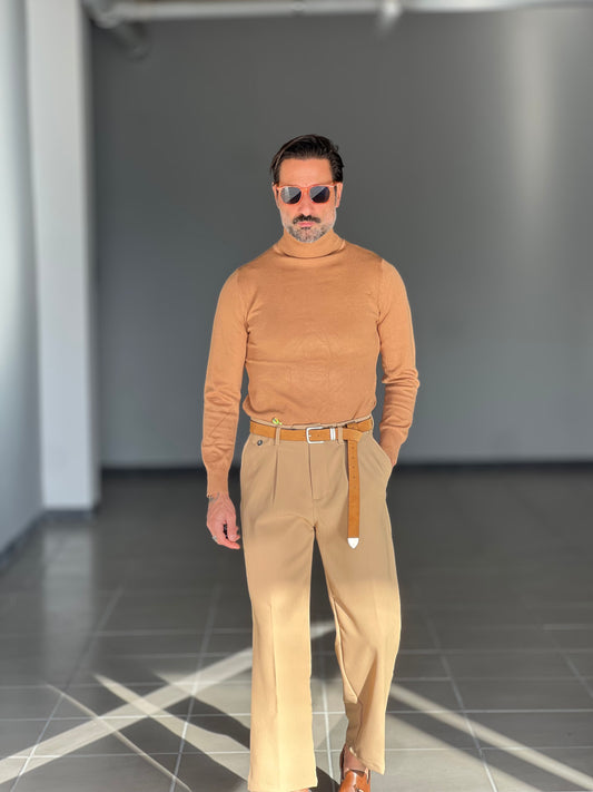 MULTICOLORED RED AND GRAY SHAVED HIGH NECK