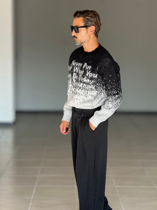 BLUE THREAD COTTON CREW NECK SWEATER