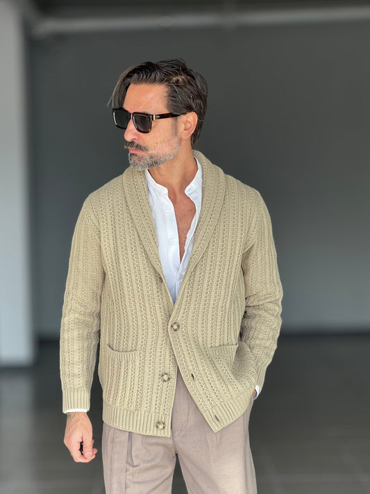 BEIGE COTTON OPEN CARDIGAN