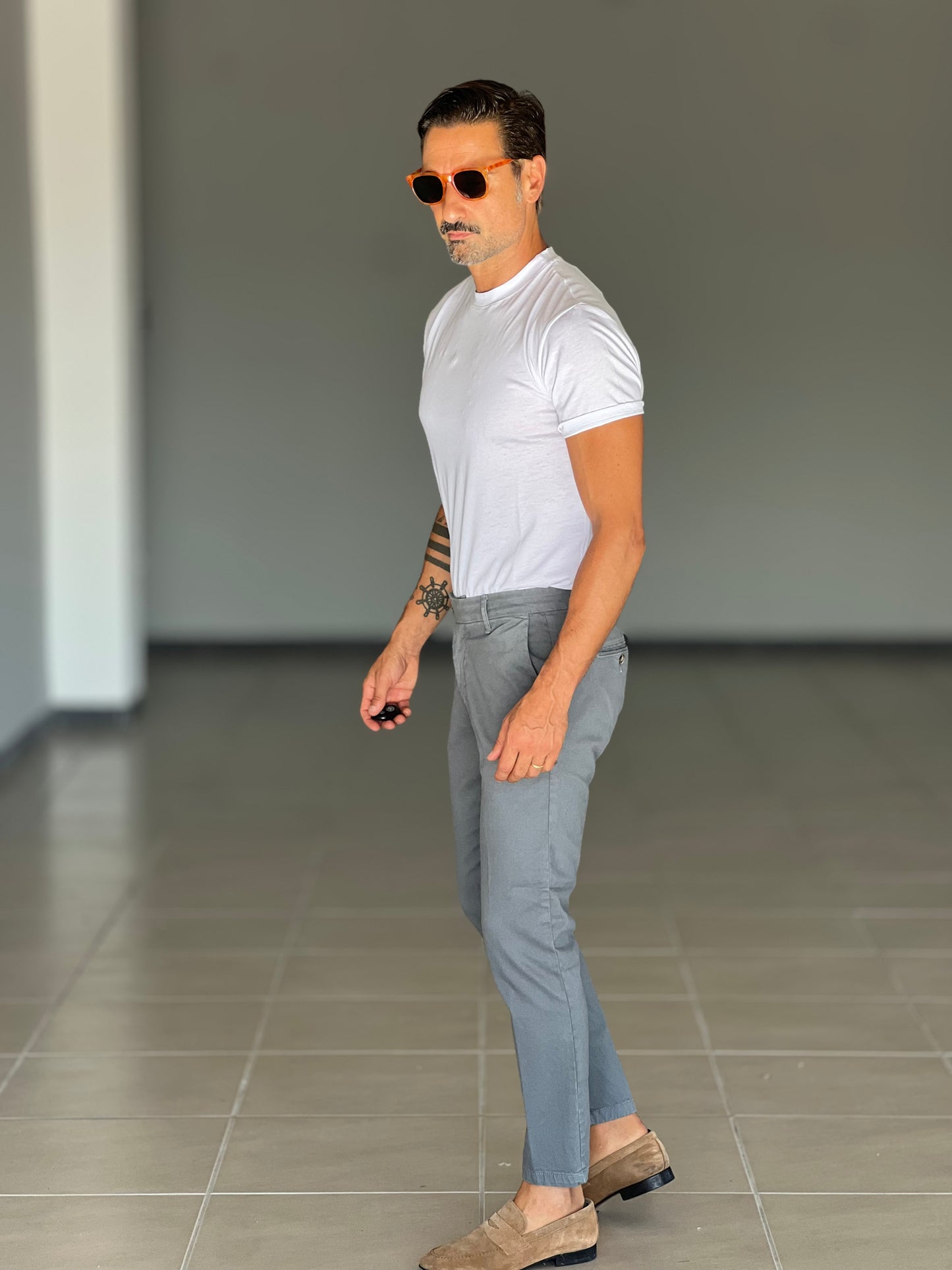 PANTALONE PIOMBO GABARDINE DI COTONE