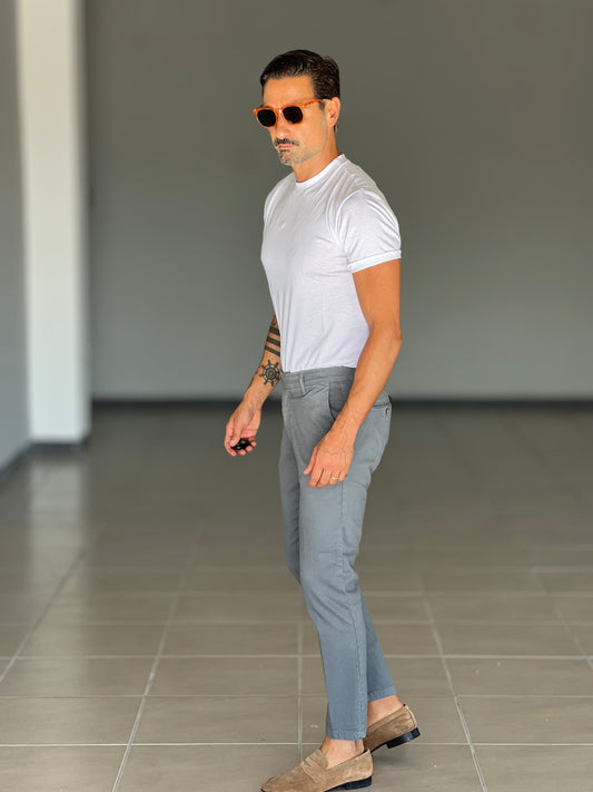 WHITE VISCOSE TROUSERS WITH REGULAR BOTTOM