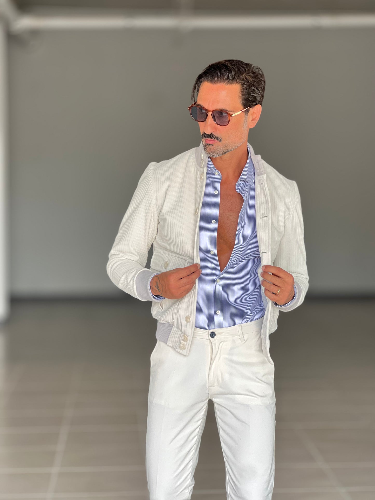 CAMICIA DEPOT BACCHETTA BIANCA E BLU FINA