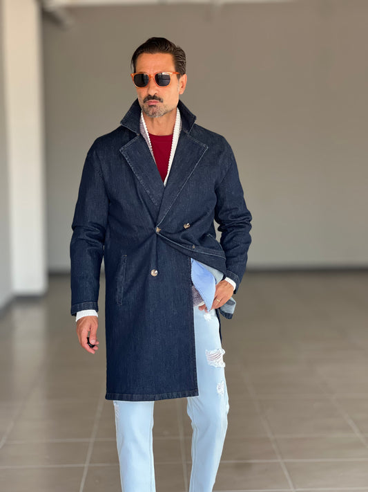 TRENCH DENIM OVER FIT SCURO