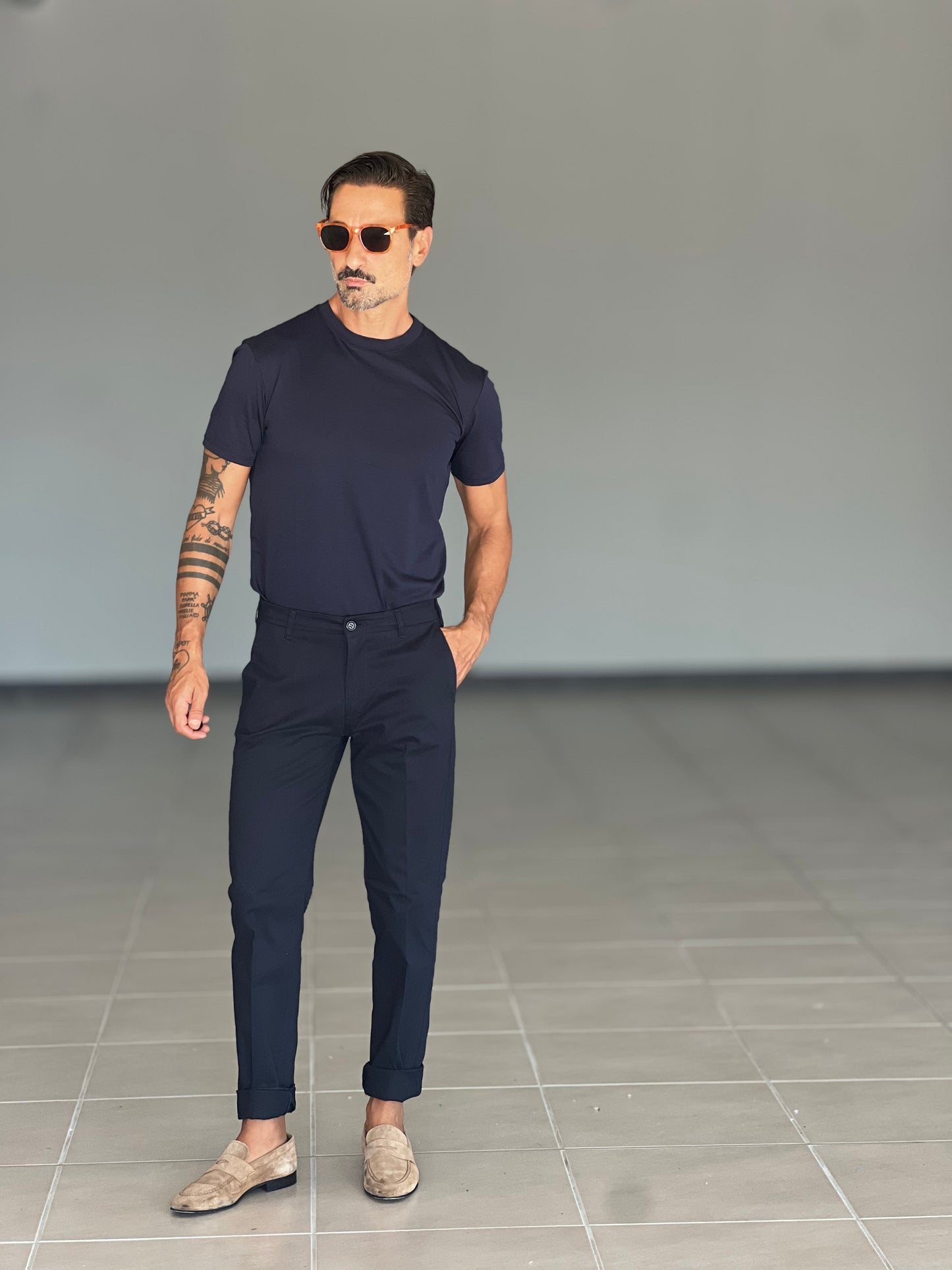 PANTALONE BLU NAVY GABARDINE DI COTONE