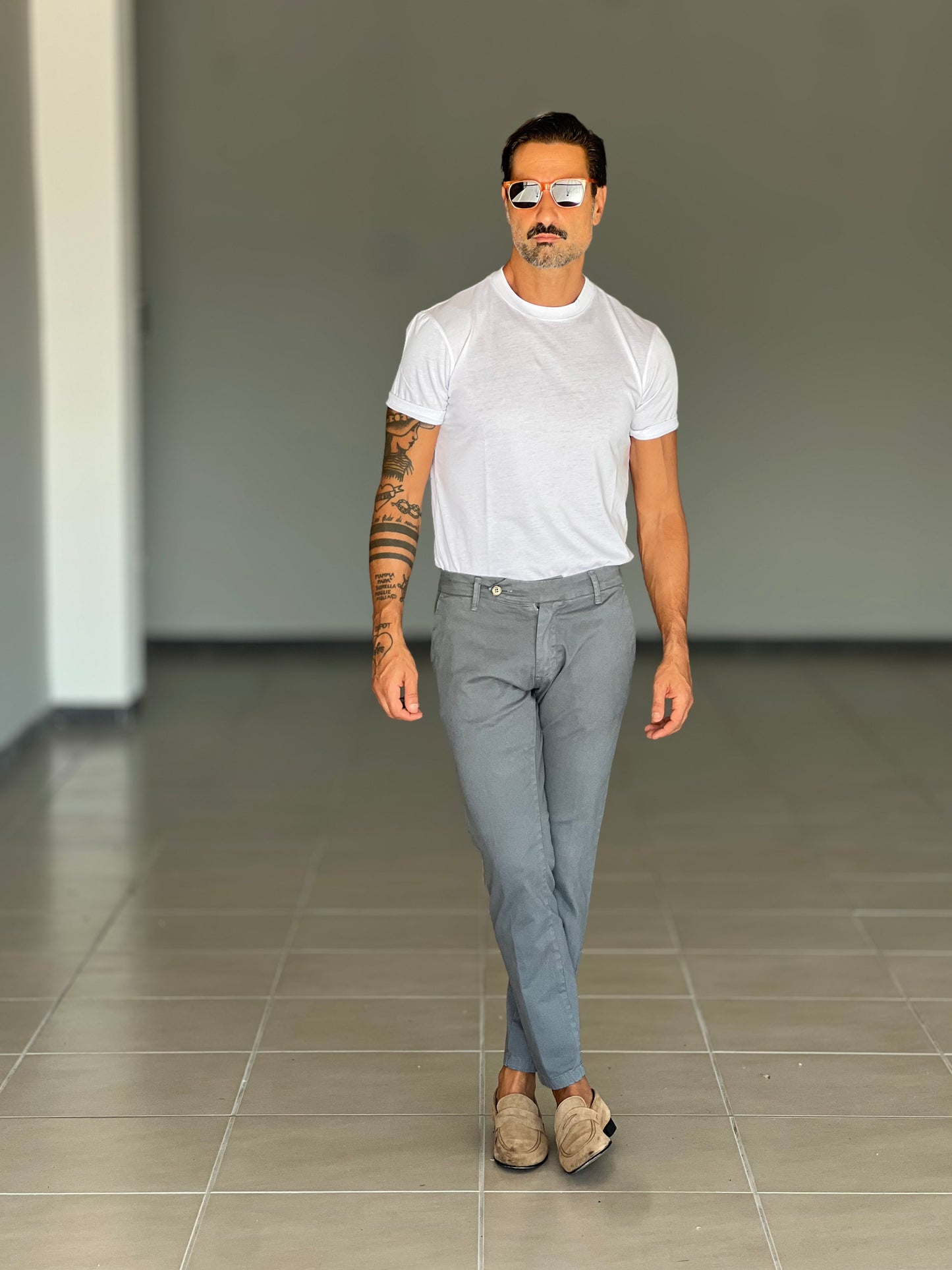 PANTALONE PIOMBO GABARDINE DI COTONE
