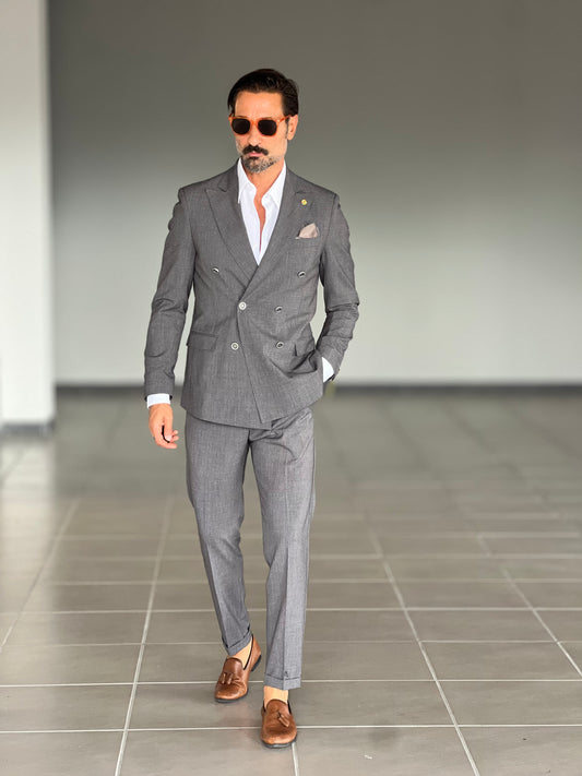 ABITO GRIGIO PIOMBO DOPPIOPETTO BOTTONE METALLO VISCOSA E MISTI